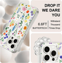 MOSNOVO Case for iPhone 15 Pro Max, [Buffertech 6.6ft Military-Grade Drop Protection] [Anti Peel Off Tech] Clear TPU Bumper Phone Case Cover Design - Botanical Floral