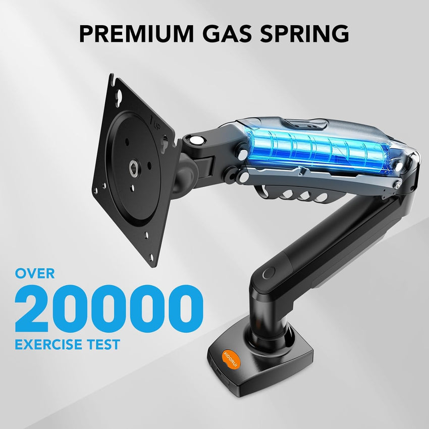 KOORUI Single Monitor Arm Desk Mount for 17-32 inch Screen, Vertical, Swivel, Adjustable Gas Spring Monitor Stand with C-clamp/Grommet Mounting Base, VESA 75/100mm,Increased Load Capacity from 2-9kg.