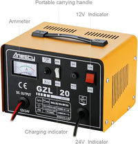 Car Battery Charger, 12V/24V 20A 20Amp Heavy Duty Battery Charger, Ideal for Various Vehicle Cars Vans Tractors Lead-acid Batteries