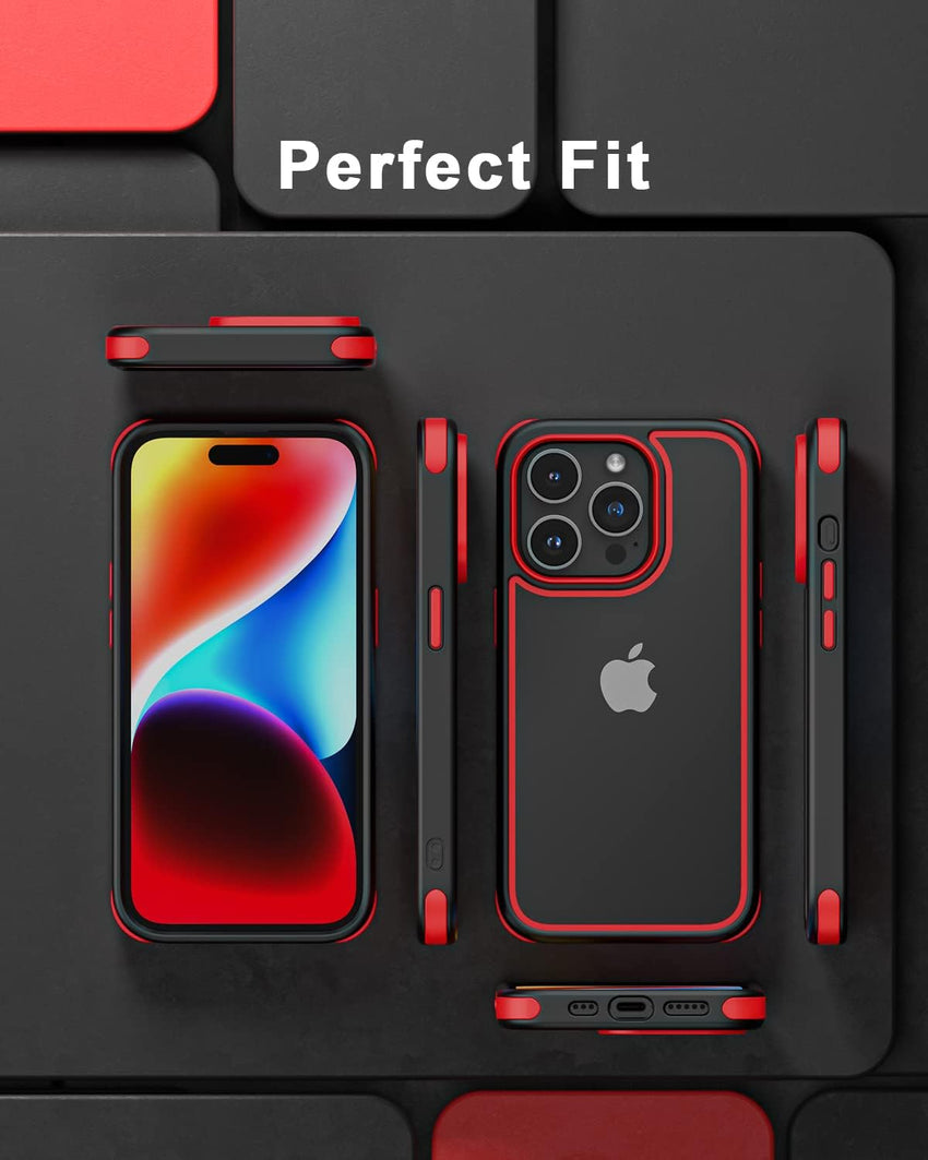 Mobnano for iPhone 14 Pro Max Crystal Clear Case, with Multicolor Protective Shockproof Bumpers, Not Yellowing Anti Scratch Transparent Hard PC Back & Soft Silicone TPU Frame Cover (Black/Red)