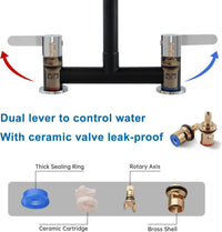 Kitchen Mixer Tap Dual Lever 360Â° Aerator Swivel Monobloc 2-Hole G1/2 Hose â Black 180mm
