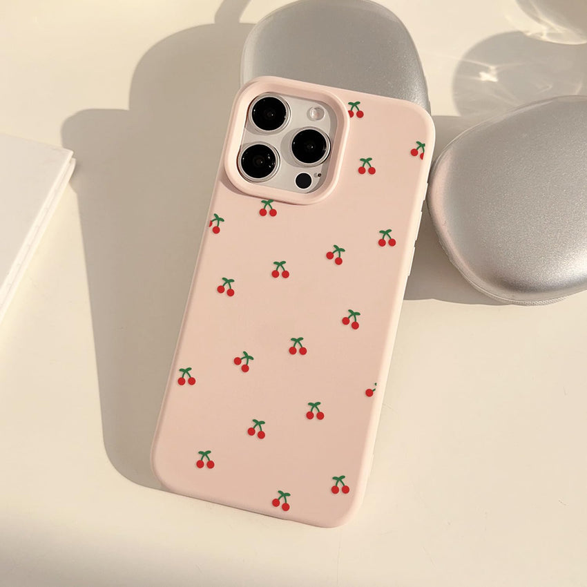 Reownest Case for iPhone 14/13, Cute Cherry Pattern Design Soft Slim TPU Cover with Raised Camera Protection Stylish Aesthetic Phone Case for Girls & Women - Pink