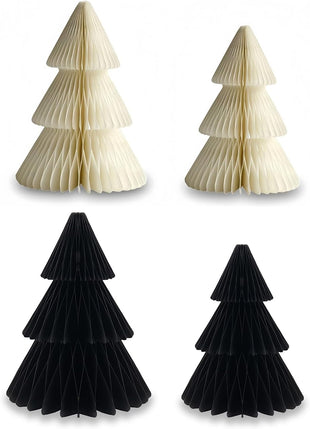 GISELA D Paper Honeycomb Christmas Trees Set of 4 Reusable Table Decorations â Black and White