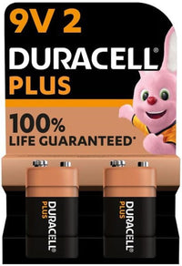 Duracell Plus 9V Batteries (2 Pack) - Alkaline - 100% Life Guaranteed - Reliability For Everyday Devices - 0% Plastic Packaging - 5-Year Storage - 6LR61 MN1604