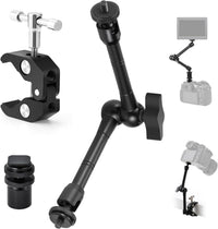 TARION Magic Arm with Super Clamp - Upgraded 11inch/28cm Flexible Camera Articulating Friction Arm Mount & Adjustable Crab Clamp with 1/4" 3/8" Thread Screw for LCD Monitor LED Lights Action Camera