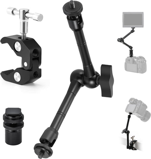 TARION Magic Arm with Super Clamp - Upgraded 11inch/28cm Flexible Camera Articulating Friction Arm Mount & Adjustable Crab Clamp with 1/4" 3/8" Thread Screw for LCD Monitor LED Lights Action Camera