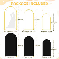 3-Piece Metal Arch Backdrop Stands with Gold Frames & Black Covers 6ft/5ft/4ft Black 3pcs