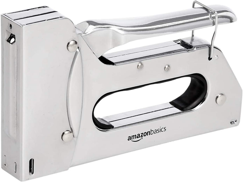 Amazon Basics Heavy Duty Stapler Gun with 500 Staples, for Upholstery, Home Repairs, Carpentry and other Professional Projects, Silver