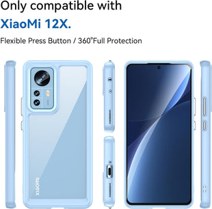 Asuwish Phone Case for Xiaomi 12/12S/12X 5G with Tempered Glass Screen Protector Cover and Cell Accessories Slim Soft TPU Silicone Rubber Protective Mobile Mi X12 Women Men Transparent Clear Blue