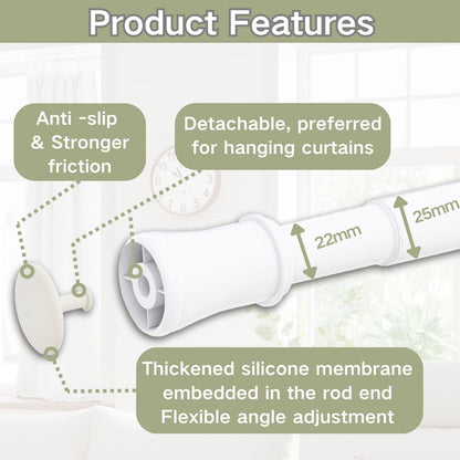 1PC Extendable Curtain Tension Pole No Drill Telescopic Shower Curtain Pole Adjustable Shower Curtain Rail for Eyelet Curtains, Bathroom, Bedroom (170-260CM/67-103Inc, White)