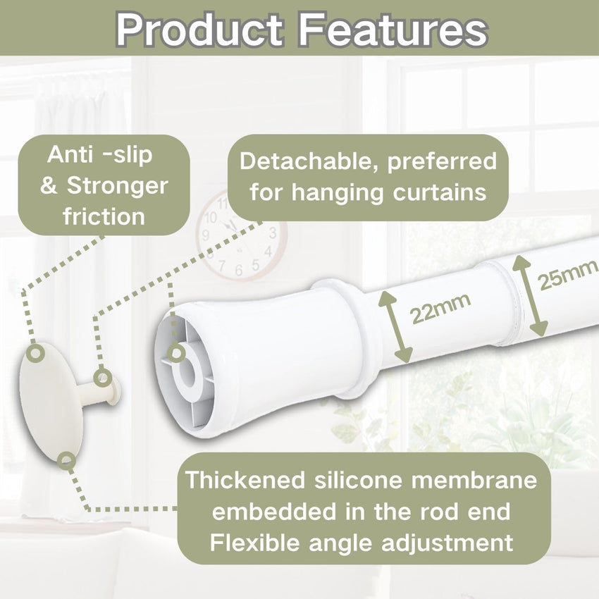 1PC Extendable Curtain Tension Pole No Drill Telescopic Shower Curtain Pole Adjustable Shower Curtain Rail for Eyelet Curtains, Bathroom, Bedroom (170-260CM/67-103Inc, White)