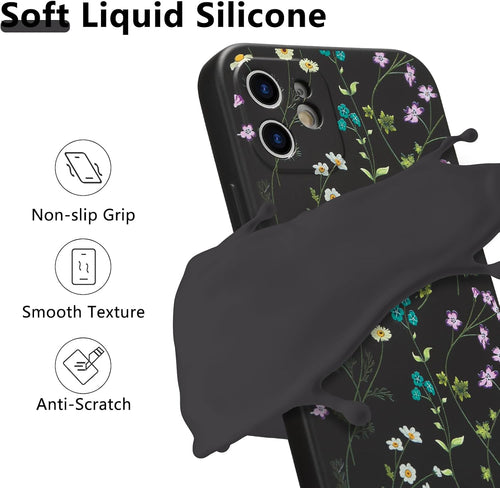 RALEAVO Floral Case for iPhone 12 Silicone Cute Cover for Women,Black