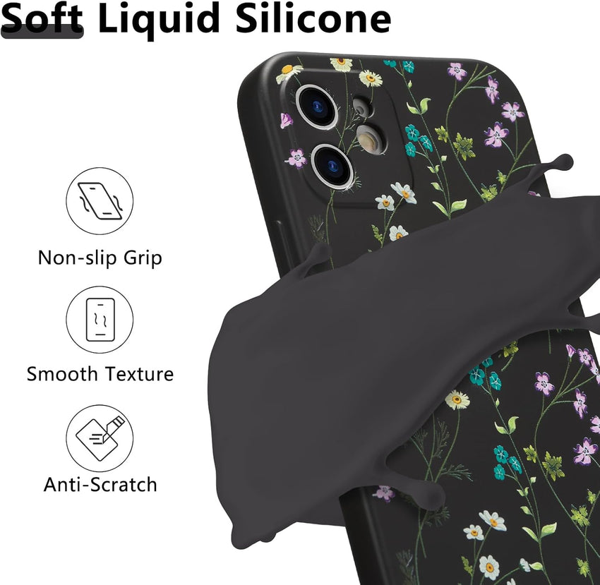 RALEAVO Floral Case for iPhone 12 Silicone Cute Cover for Women,Black