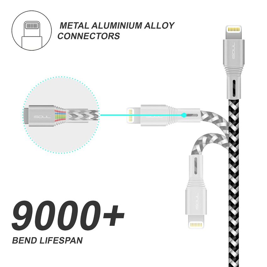 iSOUL Lightning iPhone Charger Cable, 1 Meter 3.3ft Braided USB Cord for iPhone 14 13 12 11 Pro XS Max XR X 10 8 7 6s Plus, iPad Air Pro Mini, iPod Ultra Fast Sync & Charging