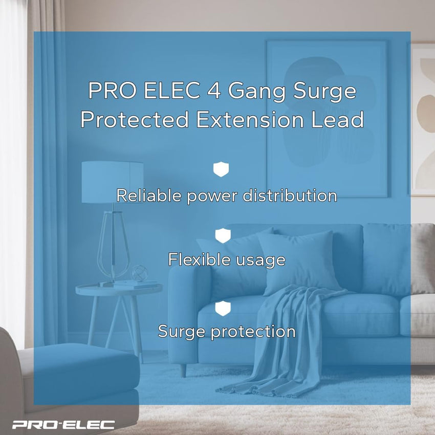 pro elec 2 m 4 Socket Surge Protected Extension Lead with Neon On Light - Black