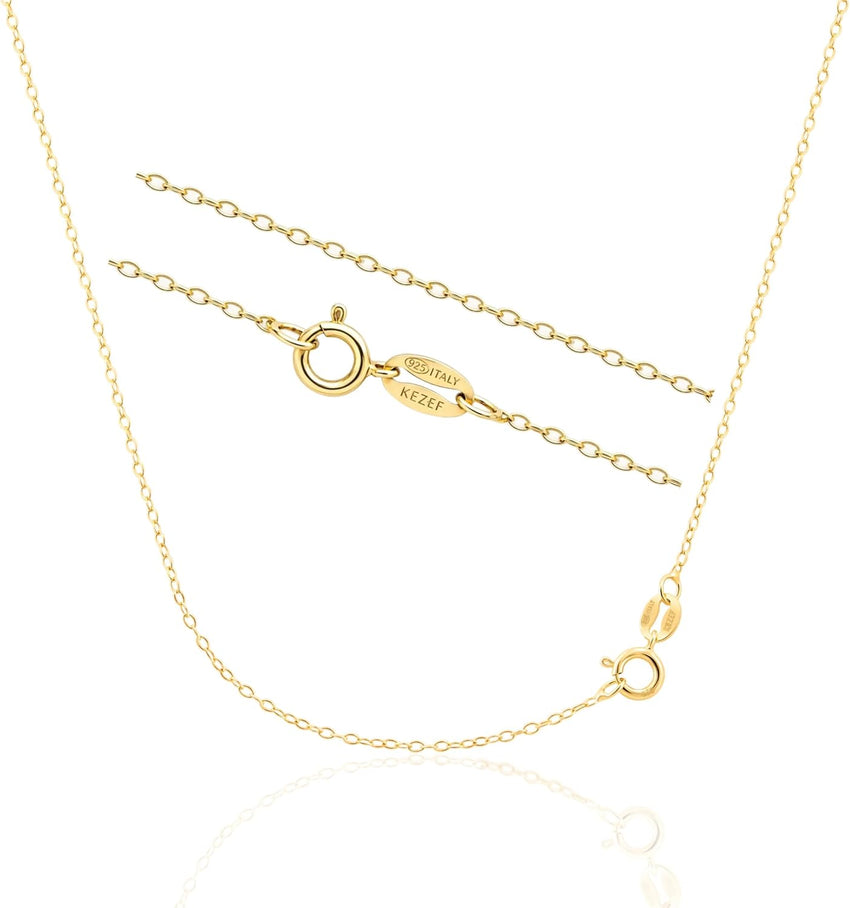 KEZEF 18ct Gold over Sterling Silver 1.3 mm Cable Chain for Women or Men - 925 Silver Italian Necklace Chain - Hypoallergenic and Tarnish Resistant - 30 Inches | 75 cm