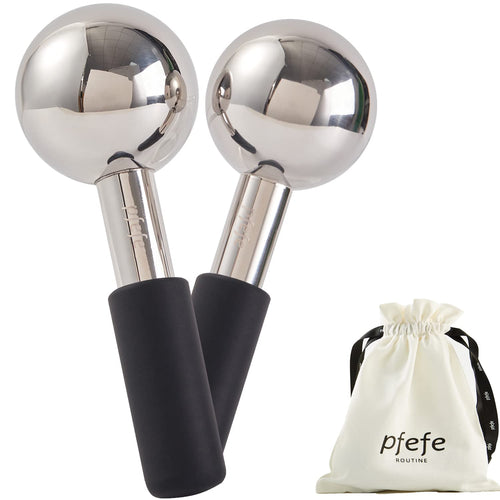 Pfefe Ice Globes for Face & Eyes, Unbreakable Stainless Steel Cryo Sticks for Beauty Routines, Facials Cold Roller Cooling Globes for Puffiness, Wrinkles, Dark Circles, Headaches