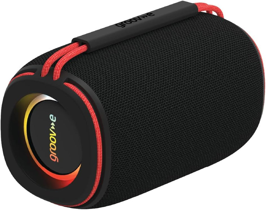 groov e Wave Glow Wireless Speaker - 10W Portable Travel Speaker with LED Lights, 8 Hours Audio Playback, Rechargeable Battery, Bluetooth Connectivity - Black
