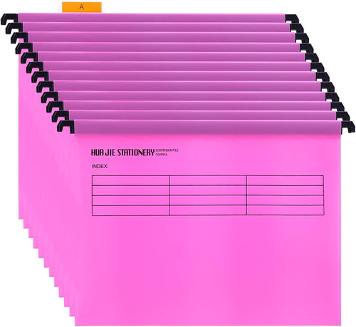 Srvnpioy A4 Suspension Files with Tabs and Card Inserts for Filing Cabinets (Pack of 12, Pink) Polypropylene A4 Hanging Filing Storage Folders for Office Home School