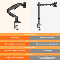 KOORUI Single Monitor Arm Desk Mount for 17-32 inch Screen, Vertical, Swivel, Adjustable Gas Spring Monitor Stand with C-clamp/Grommet Mounting Base, VESA 75/100mm,Increased Load Capacity from 2-9kg.