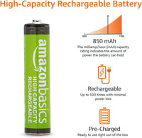 Amazon Basics 8-Pack Rechargeable AAA NiMH High-Capacity Batteries, 850 mAh, 1.2V, Recharge up to 500x Times, Pre-Charged
