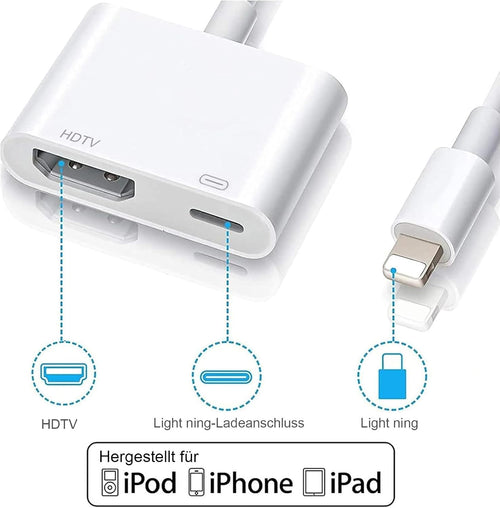 HDMI Adapter for iPhone and iPad, 1080P i-Phone to HDMI Adapter [Apple MFi Certified] Sync Screen Video & Audio Digital AV Converter for iPhone, iPad, iPod on HDTV/Projector/Monitor, No Power Need