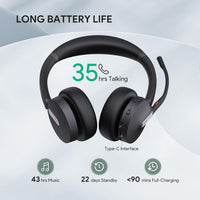 Yealink BH70 Wireless Headset with Microphone Noise Cancelling, Stereo Bluetooth Headset for Office 35h Talking Time Work Teams Headsets for Computer PC