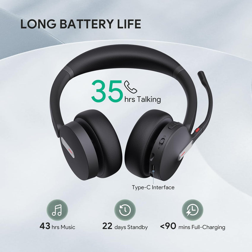 Yealink BH70 Wireless Headset with Microphone Noise Cancelling, Stereo Bluetooth Headset for Office 35h Talking Time Work Teams Headsets for Computer PC