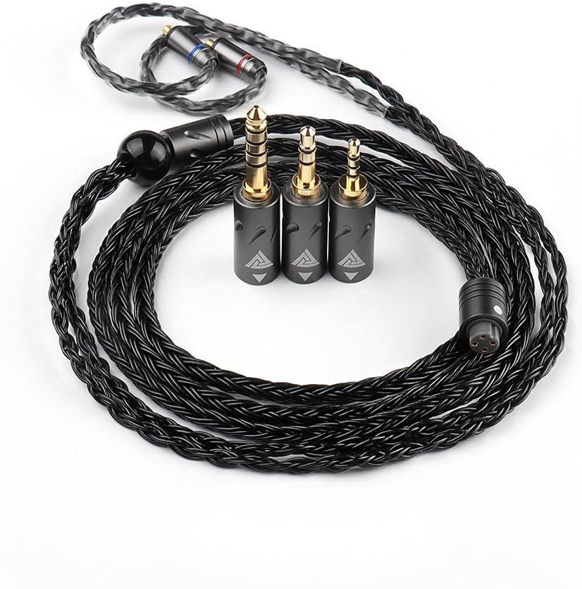 Linsoul QKZ Q1 MAX 16-Stand 352 Cores Silver-Plated HiFi Earphones Upgrade Cable with Interchangeable 2.5mm/3.5mm/4.4mm Plug Replacement Cable for Audiophile (Black, MMCX)