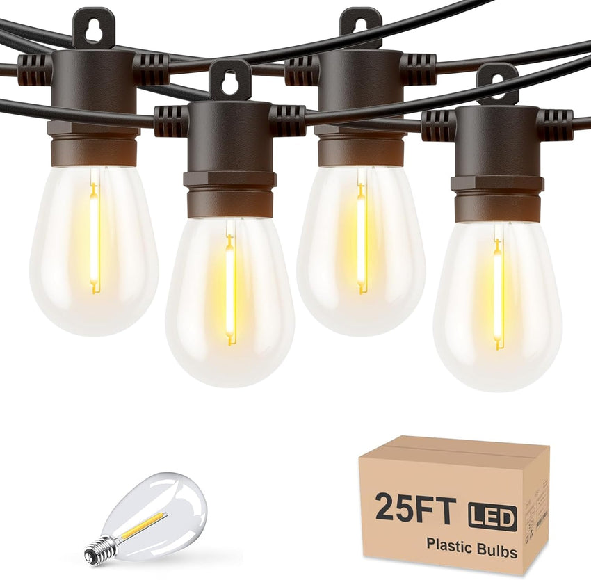 Svater Outdoor String Lights LED 96FT/29m, S14 2Pack 48FT Festoon Lights Mains Powered with 30+2 2W Plastic Bulbs, IP65 Waterproof Garden String Lights for Patio Party Wedding, 2700K Warm White