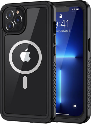 Lanhiem iPhone 13 Pro Max Magnetic Case, Waterproof Dustproof Shockproof Case with Built-in Screen Protector Compatible with Magsafe, Full Body Protective Cover for iPhone 13 Pro Max 6.7 inch -Black
