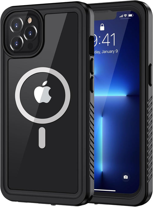 Lanhiem iPhone 13 Pro Max Magnetic Case, Waterproof Dustproof Shockproof Case with Built-in Screen Protector Compatible with Magsafe, Full Body Protective Cover for iPhone 13 Pro Max 6.7 inch -Black
