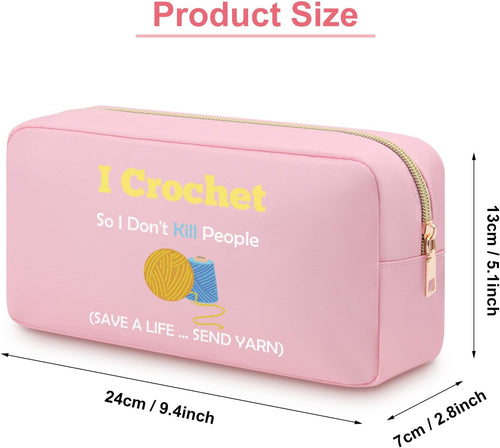 Crochet Cosmetic Bag Oxford Cloth Zipper Pouch for Crocheters Knitting Gifts â Pink