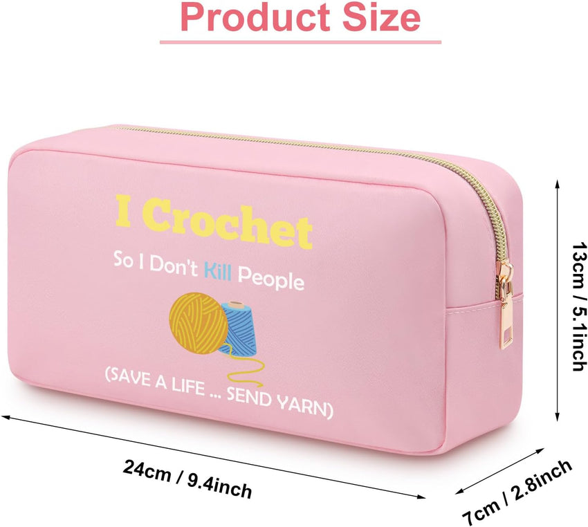 Crochet Cosmetic Bag Oxford Cloth Zipper Pouch for Crocheters Knitting Gifts â Pink
