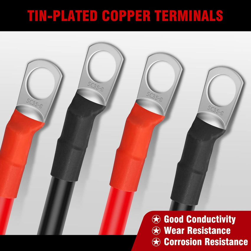 Battery Inverter Cable, Lpluziyyds 2pcs 5AWG/16mm^2 50cm 12V Red and Black Car Battery Charger Cable Leads with M10 Ring Terminals Copper Wire for Truck, Motorcycle, Solar, RV, Marine