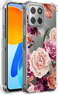 Jhxtech Phone Case for Honor X8 5G/Honor X6 (4G/5G)/Honor X6S/Honor 70 Lite girls women, Slim Shockproof Clear Floral Pattern Soft Flexible TPU Protective Cover for Honor X8 5G Purple flower