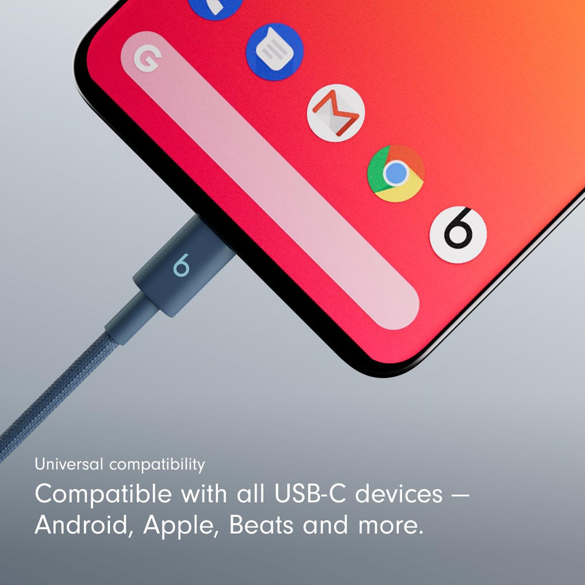 Beats USB-C to USB-C Woven Cable, Fast Charging, Durable/Tangle-Free, Compatible Charger for Apple & Android Devices (1.5 m) - Nitro Navy