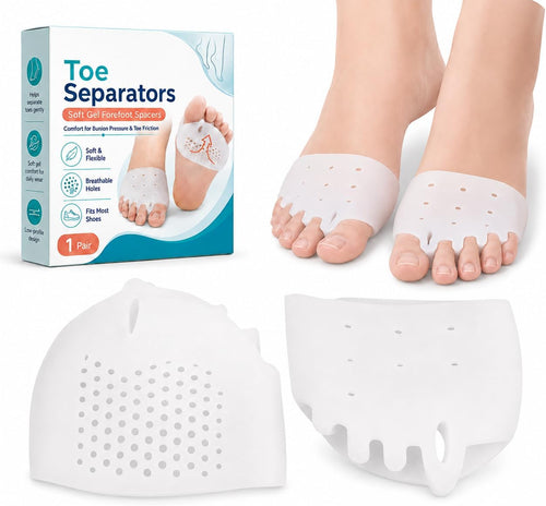Toe Separators for Overlapping Toes, Metatarsal Pads for Women and Men, 4 PCS Ball of Foot Cushion Pads, Toe Spacers, Mortons Neuroma Pads For Blisters Bunion Metatarsalgia Forefoot Pain Relief(White)