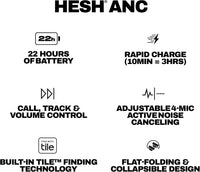 Skullcandy Hesh ANC Wireless Over-Ear Bluetooth Headphones, GRADE C Active Noise Cancelling, Up to 22 Hrs Battery, Foldable Lightweight Design, Microphone for iPhone Android - True Black