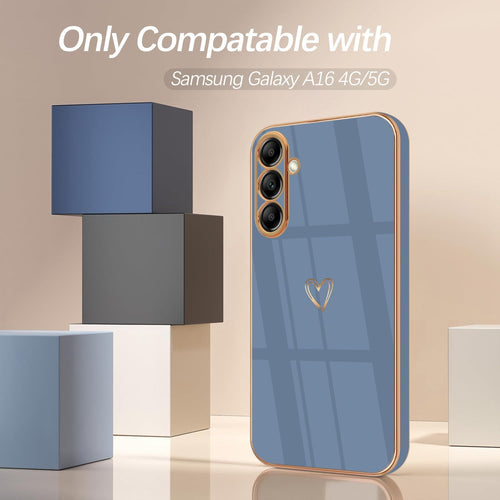 HopMore Case for Samsung Galaxy A16 4G / 5G Phone Case with Cute Heart Pattern Design, Soft Silicone Slim Phone Case for Samsung A16 Case, Flexible TPU Thin Shockproof Cover for Galaxy A16, Blue