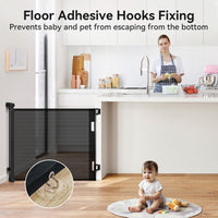 COMOMY Retractable Baby Gate for Stairs, 0-140cm Mesh Dog Gate for House Doorways Hallways, 84cm Tall Extra Wide Child Safety Gate for Kids Pets, Indoor and Outdoor (Black)