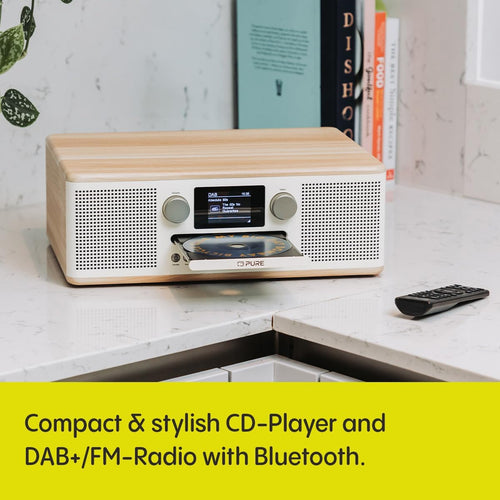 Pure Classic C-D6 Music System (CD Player, DAB+/FM, Bluetooth, AUX, USB, Alarm Sleep Timer) Cotton White/Oak
