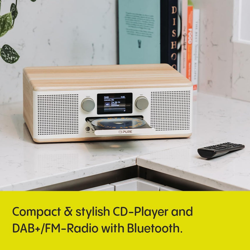 Pure Classic C-D6 Music System (CD Player, DAB+/FM, Bluetooth, AUX, USB, Alarm Sleep Timer) Cotton White/Oak