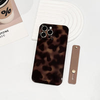 NITITOP Compatible with iPhone 15 Pro Case Cute Leopard Print Brown Amber Tortoise Design for Women Girls Men with Wrist Adjustable Hand Strap Kickstand Aesthetic Protective Cover - Brown