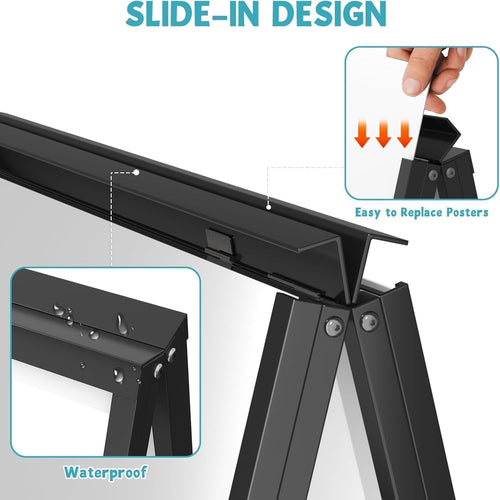A-Board Pavement Sign Frame 3 Pack Double-Sided Foldable with Wheels Slide-In â A1