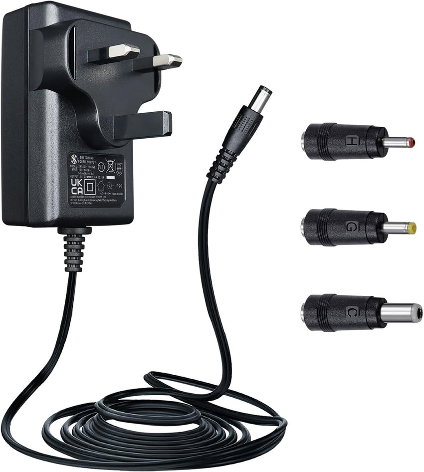 ANLINK 15V 1A/1000mA 1.8M Long Power Supply Adapter, AC 100-240V to DC 15V 1A Switching Adapter 5.5x2.1mm Wall Plug with 3 Tips for Cat Open Air Self Cleaning,Jump Starter and More, UKCA Certified