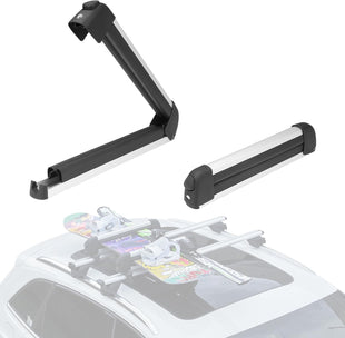 Ski Roof Rack Aluminium for 2 Pairs of Skis or 2 Snowboards with Lock & Padding â Silver
