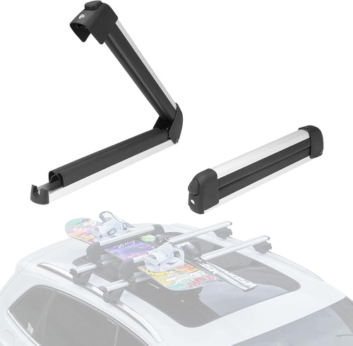 Ski Roof Rack Aluminium for 2 Pairs of Skis or 2 Snowboards with Lock & Padding â Silver