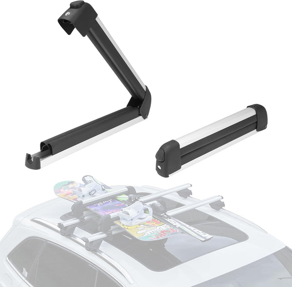 Ski Roof Rack Aluminium for 2 Pairs of Skis or 2 Snowboards with Lock & Padding â Silver