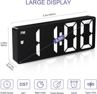 OQIMAX Digital Alarm Clock INCLUDING BATTERIES, 6.5" Large Display Alarm Clocks Bedside, Type-C/Battery Powered Digital Clocks Bedside with Snooze, Date, Alarm Clock with 5 Levels Brightness, DST Function, for Bedroom